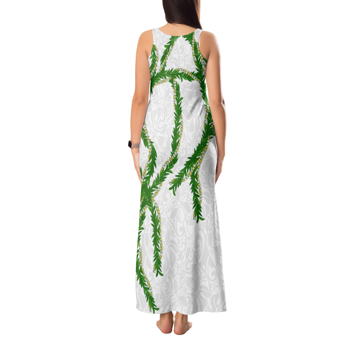 Hawaii Maile Lei Tank Maxi Dress Aloha White Color