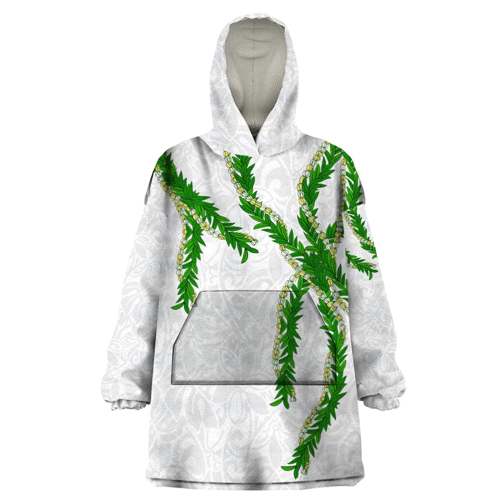 Hawaii Maile Lei Wearable Blanket Hoodie Aloha White Color LT03 One Size White - Polynesian Pride