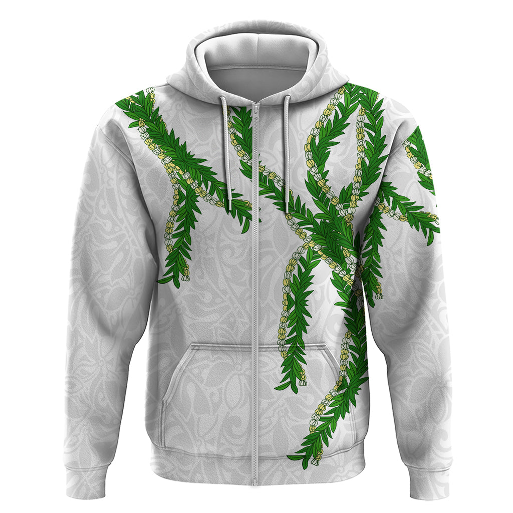 Hawaii Maile Lei Zip Hoodie Aloha White Color LT03 Zip Hoodie White - Polynesian Pride