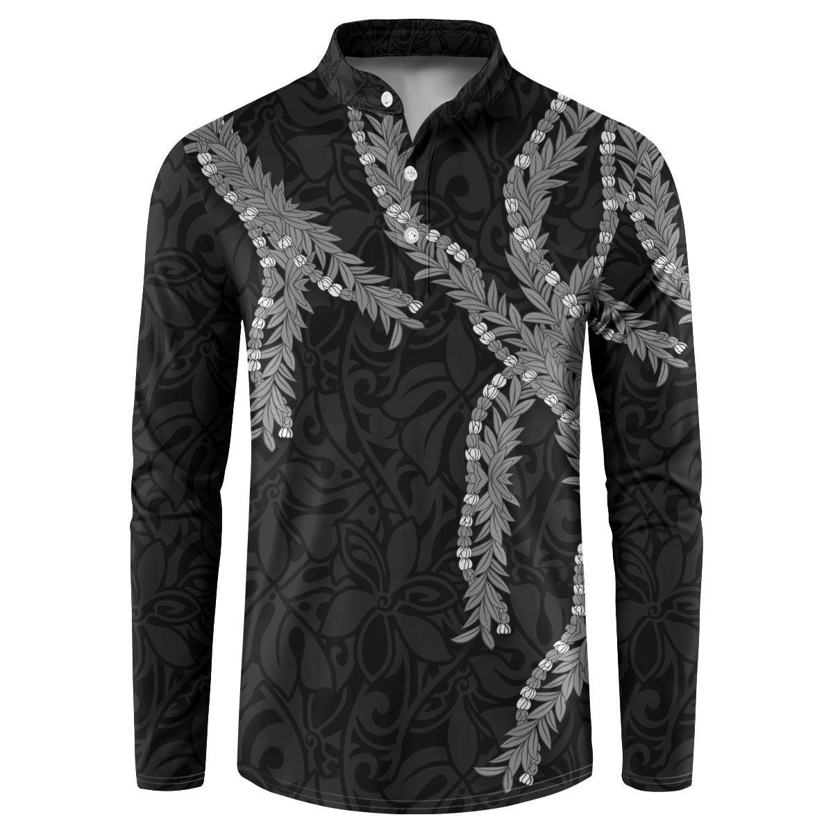 Hawaii Maile Lei Button Sweatshirt Aloha Grayscale Color