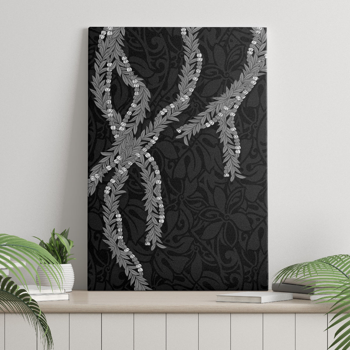 Hawaii Maile Lei Canvas Wall Art Aloha Grayscale Color