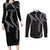 Hawaii Maile Lei Couples Matching Long Sleeve Bodycon Dress and Long Sleeve Button Shirt Aloha Grayscale Color