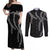 Hawaii Maile Lei Couples Matching Off Shoulder Maxi Dress and Long Sleeve Button Shirt Aloha Grayscale Color