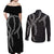 Hawaii Maile Lei Couples Matching Off Shoulder Maxi Dress and Long Sleeve Button Shirt Aloha Grayscale Color