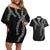 Hawaii Maile Lei Couples Matching Off Shoulder Short Dress and Hawaiian Shirt Aloha Grayscale Color