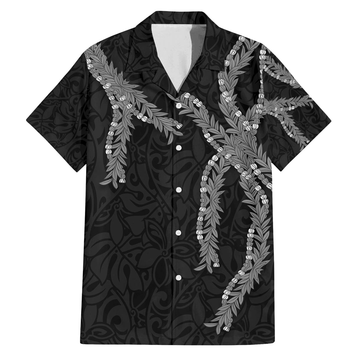 Hawaii Maile Lei Family Matching Mermaid Dress and Hawaiian Shirt Aloha Grayscale Color