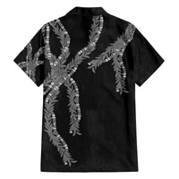 Hawaii Maile Lei Family Matching Off The Shoulder Long Sleeve Dress and Hawaiian Shirt Aloha Grayscale Color LT03 - Polynesian Pride