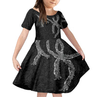 Hawaii Maile Lei Family Matching Off Shoulder Short Dress and Hawaiian Shirt Aloha Grayscale Color LT03 Daughter's Dress Grayscale - Polynesian Pride