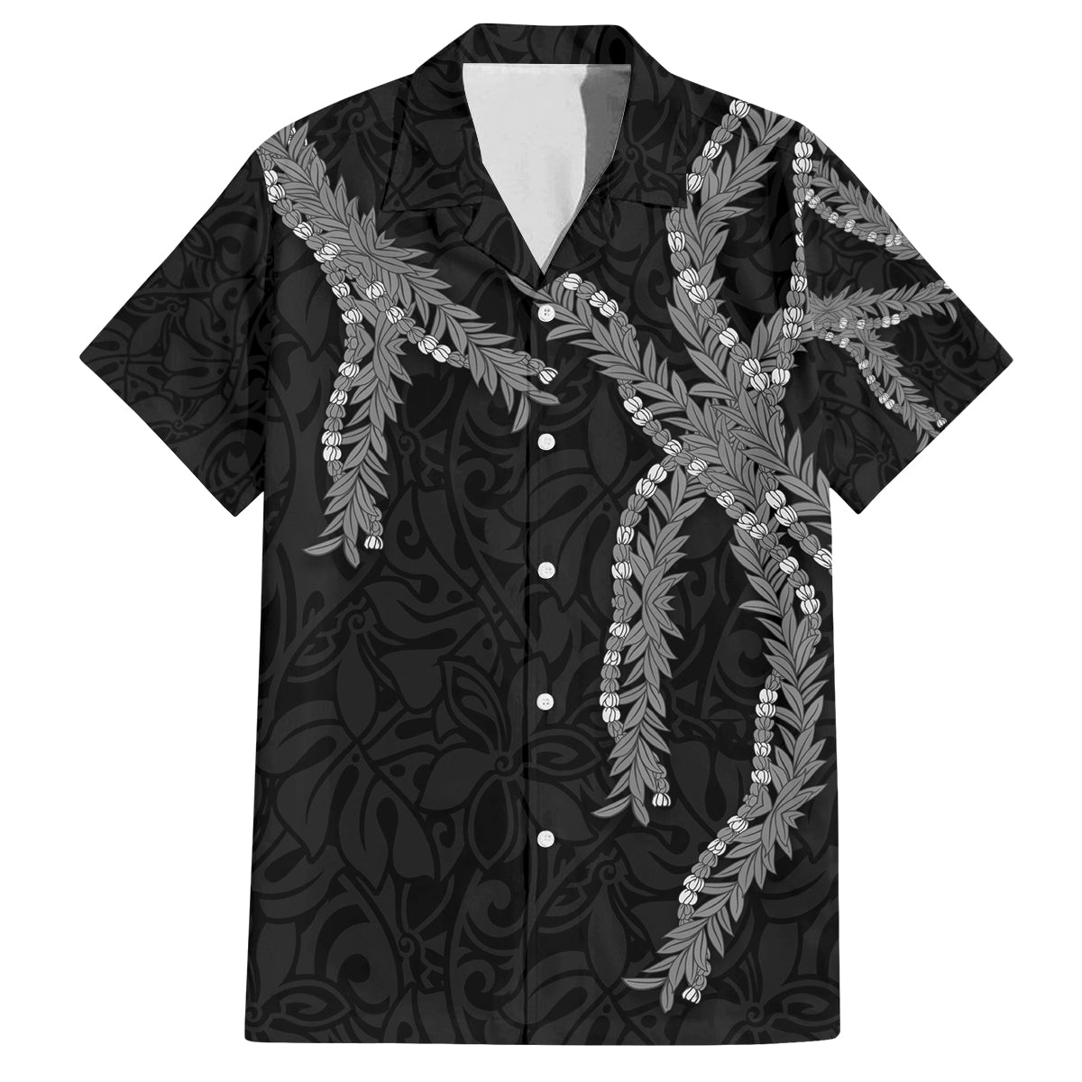 Hawaii Maile Lei Family Matching Off Shoulder Short Dress and Hawaiian Shirt Aloha Grayscale Color LT03 Dad's Shirt - Short Sleeve Grayscale - Polynesian Pride