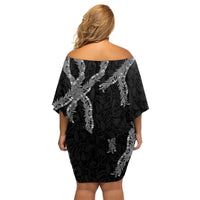 Hawaii Maile Lei Family Matching Off Shoulder Short Dress and Hawaiian Shirt Aloha Grayscale Color LT03 - Polynesian Pride
