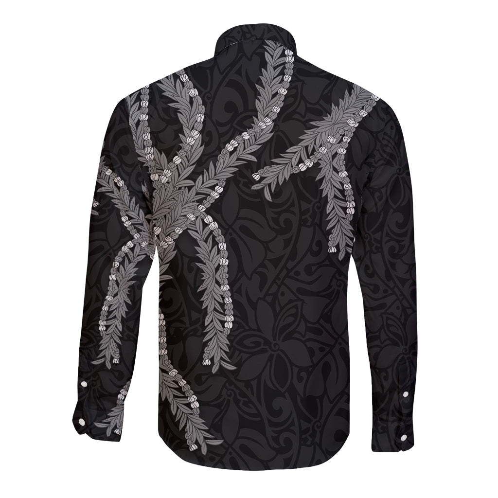 Hawaii Maile Lei Long Sleeve Button Shirt Aloha Grayscale Color