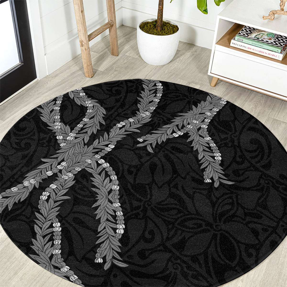 Hawaii Maile Lei Round Carpet Aloha Grayscale Color LT03 Grayscale - Polynesian Pride