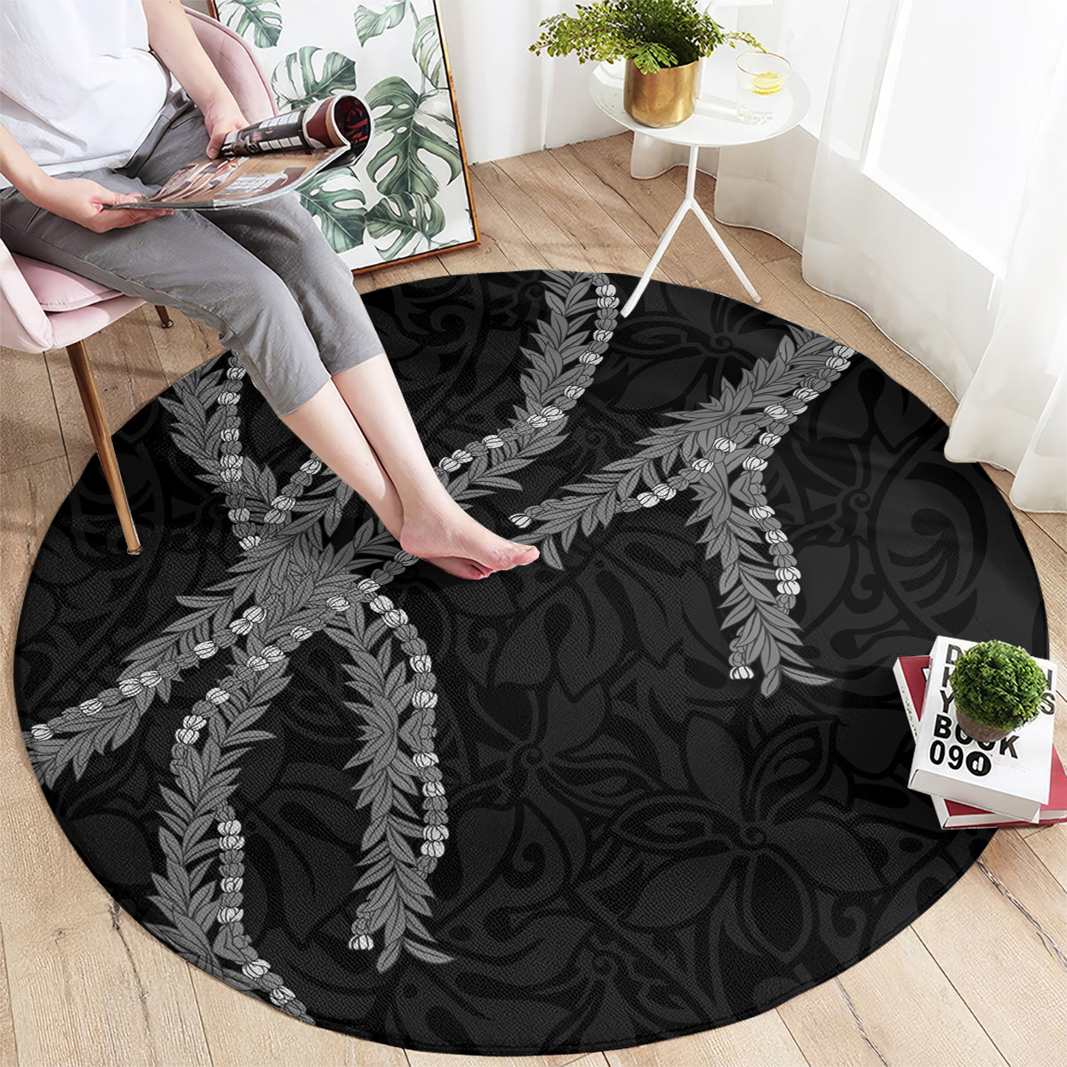 Hawaii Maile Lei Round Carpet Aloha Grayscale Color LT03 - Polynesian Pride