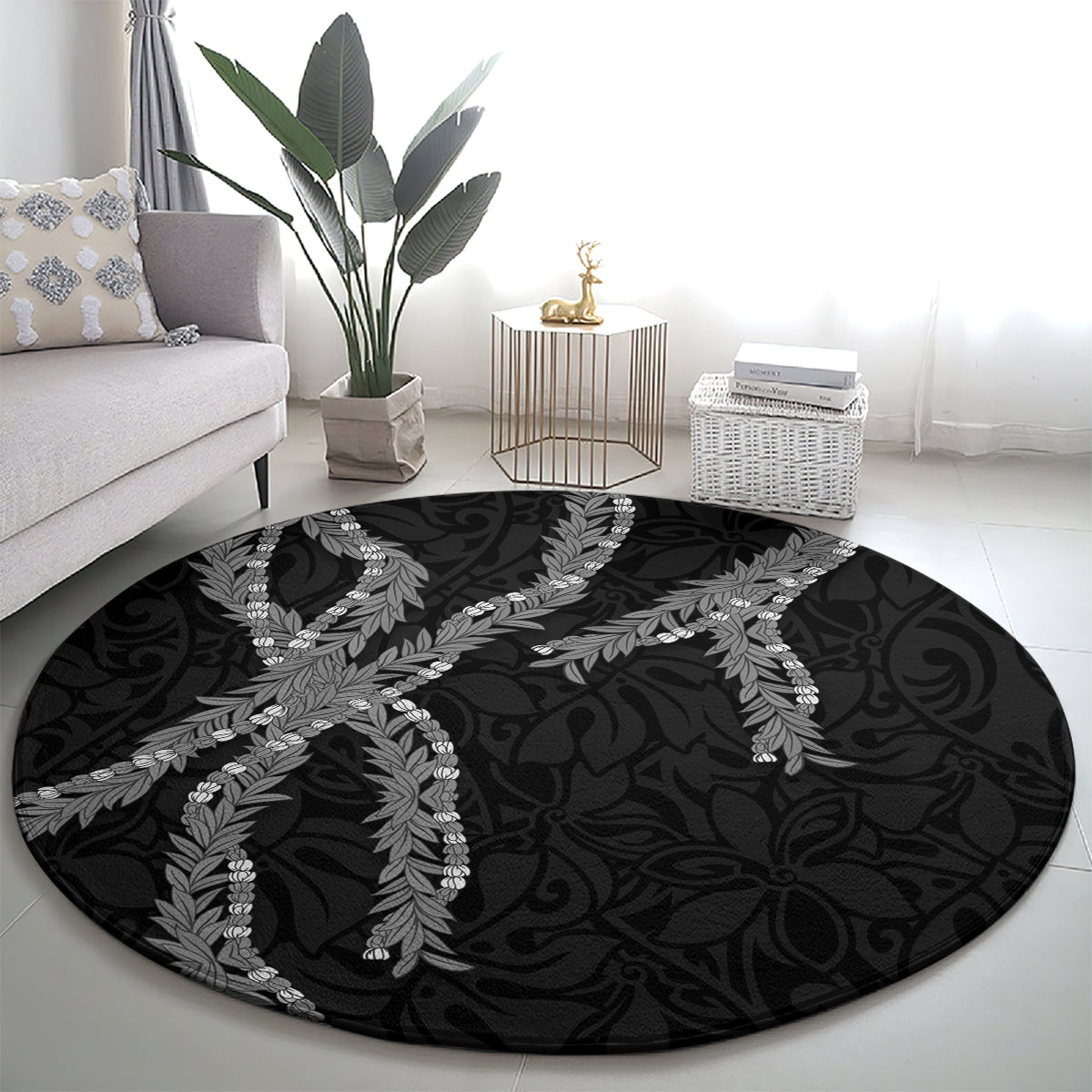 Hawaii Maile Lei Round Carpet Aloha Grayscale Color LT03 - Polynesian Pride