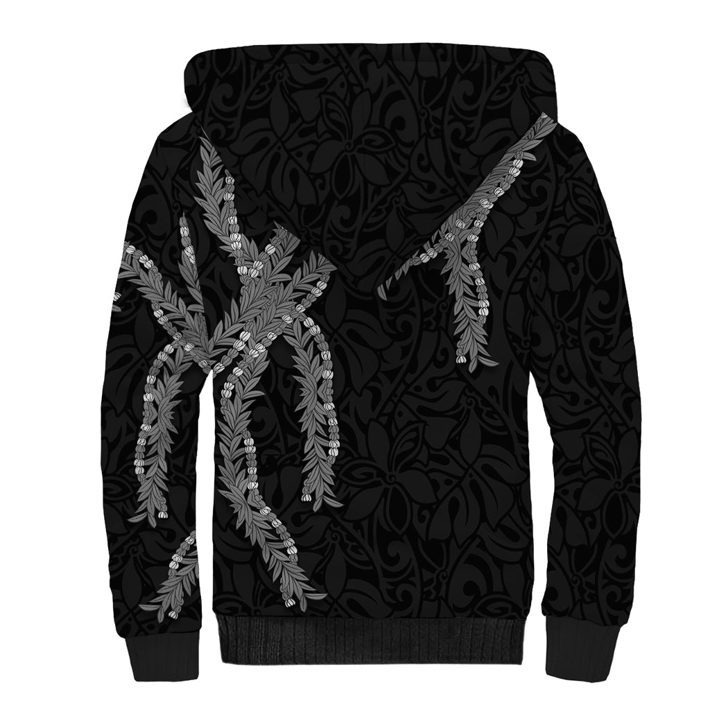 Hawaii Maile Lei Sherpa Hoodie Aloha Grayscale Color