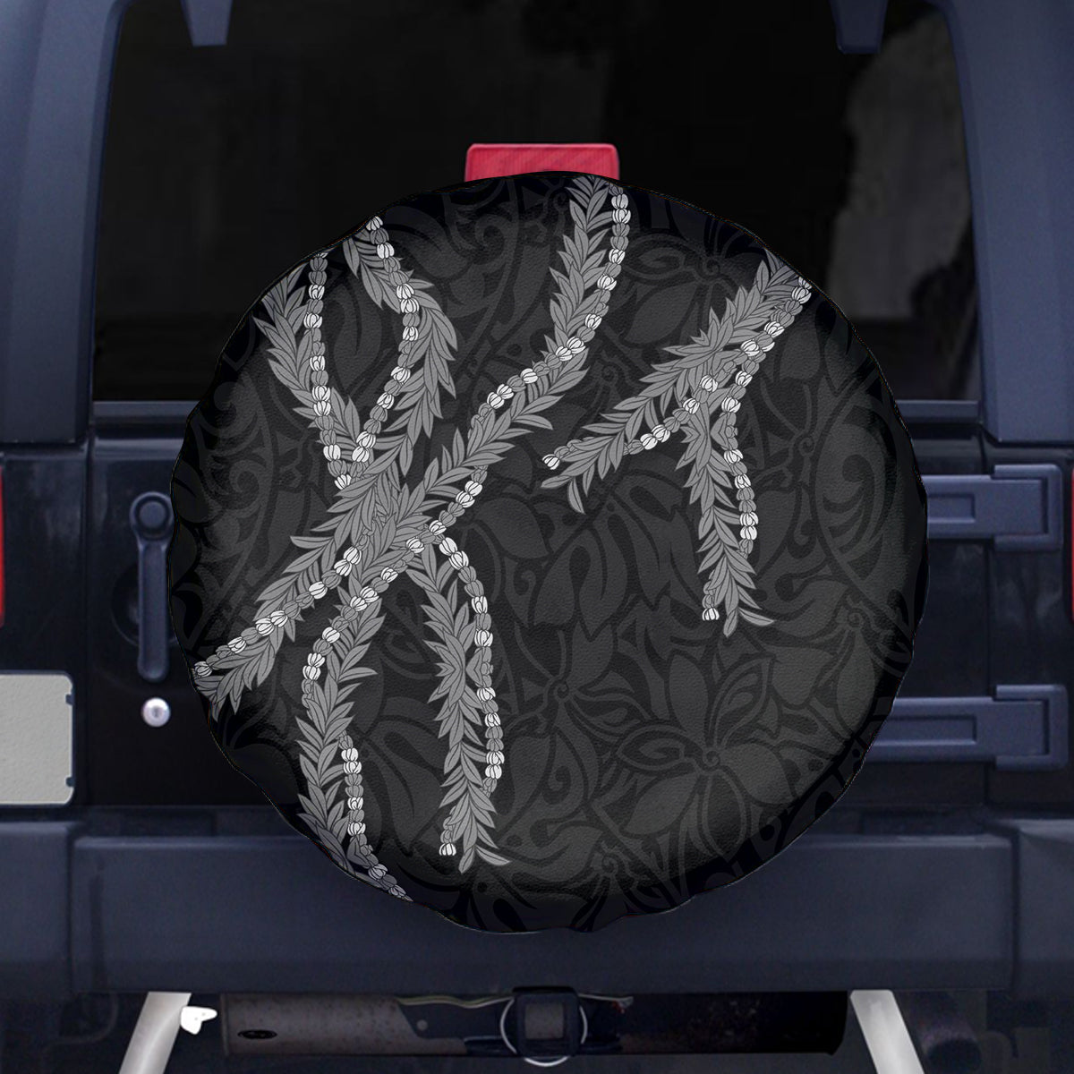 Hawaii Maile Lei Spare Tire Cover Aloha Grayscale Color