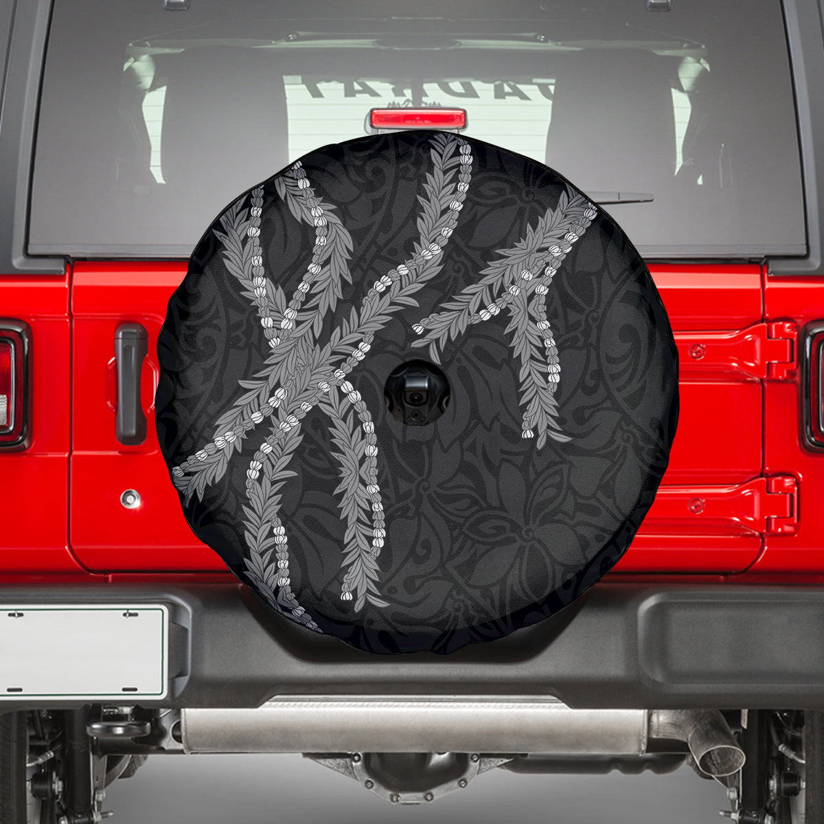 Hawaii Maile Lei Spare Tire Cover Aloha Grayscale Color