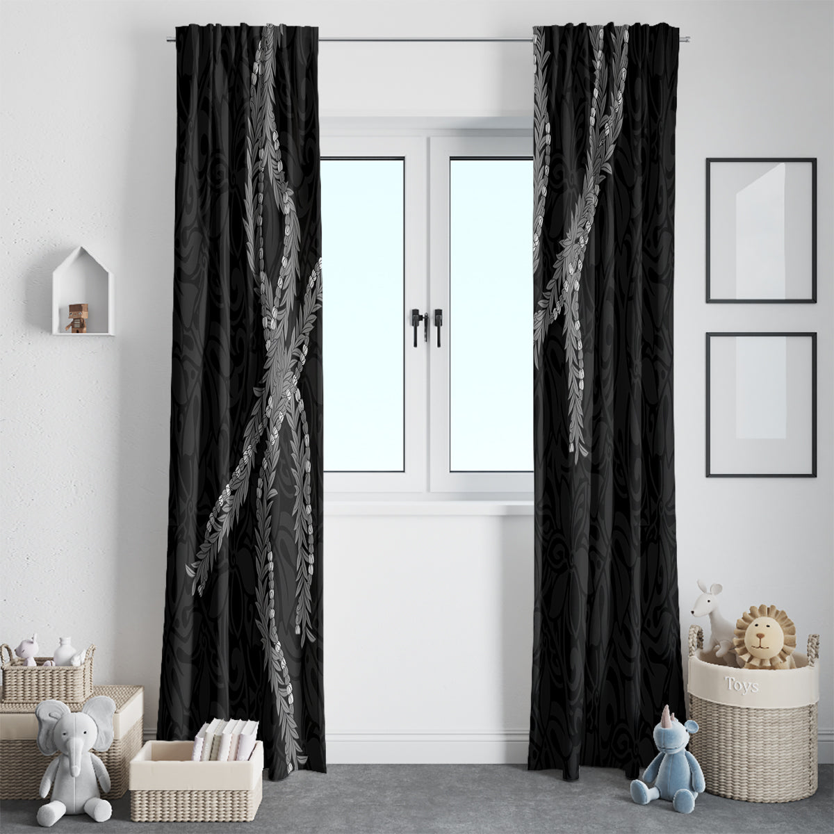 Hawaii Maile Lei Window Curtain Aloha Grayscale Color LT03 - Polynesian Pride