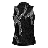 Hawaii Maile Lei Women Sleeveless Polo Shirt Aloha Grayscale Color
