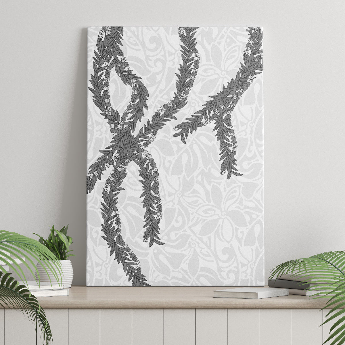Hawaii Maile Lei Canvas Wall Art Aloha The Grey Color