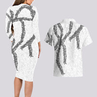 Hawaii Maile Lei Couples Matching Long Sleeve Bodycon Dress and Hawaiian Shirt Aloha The Grey Color
