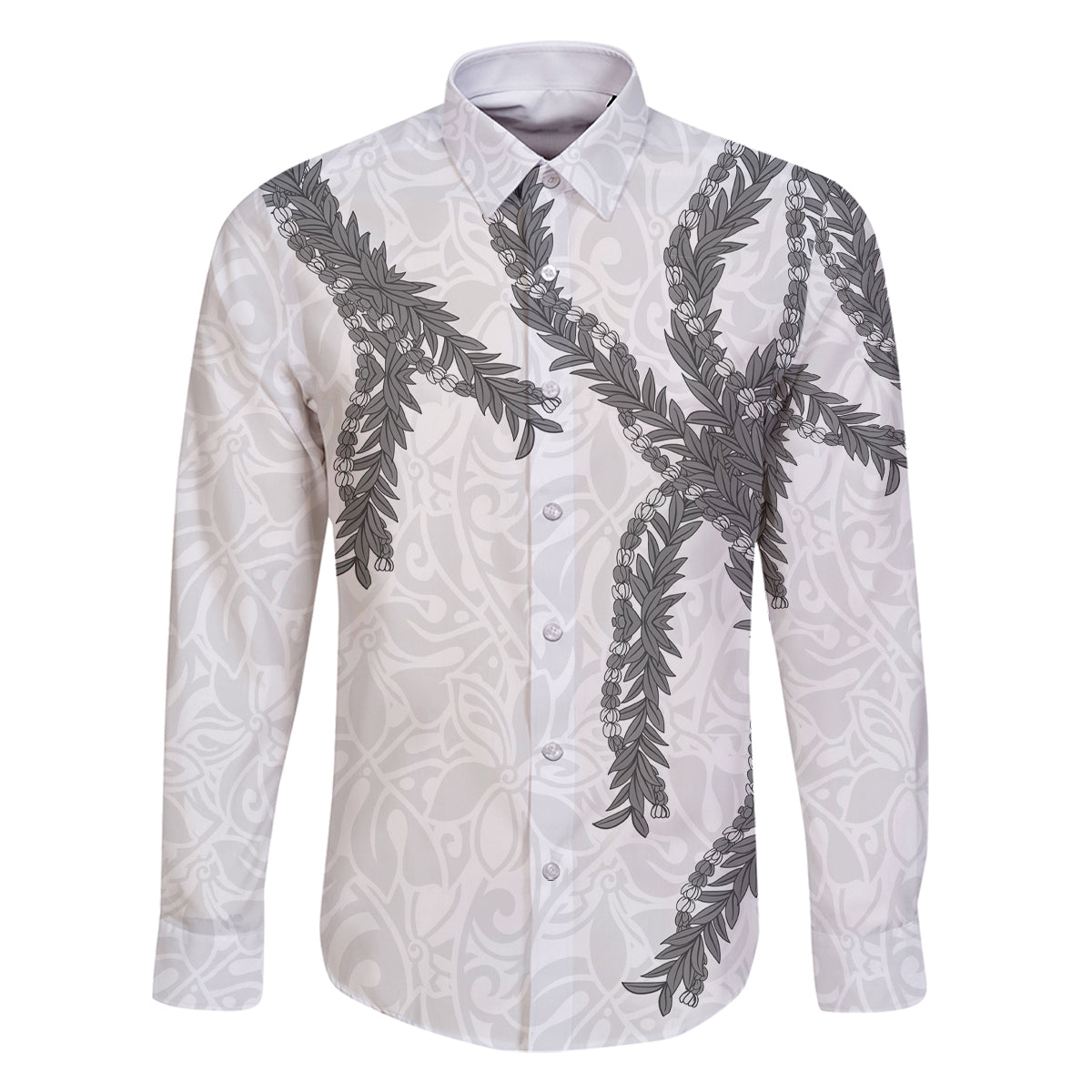 Hawaii Maile Lei Family Matching Off Shoulder Short Dress and Hawaiian Shirt Aloha The Grey Color LT03 Dad's Shirt - Long Sleeve Grey - Polynesian Pride