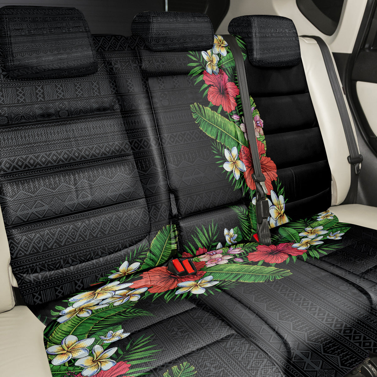 Hawaii Tropical Flowers and Leaves Back Car Seat Cover Tapa Pattern Colorful Mode