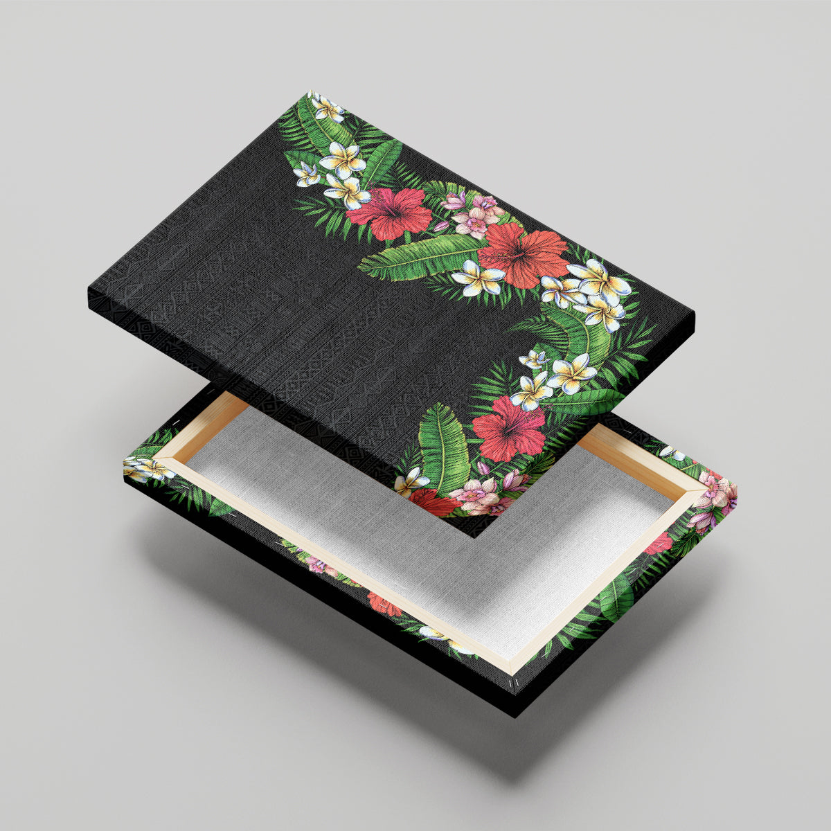 Hawaii Tropical Flowers and Leaves Canvas Wall Art Tapa Pattern Colorful Mode