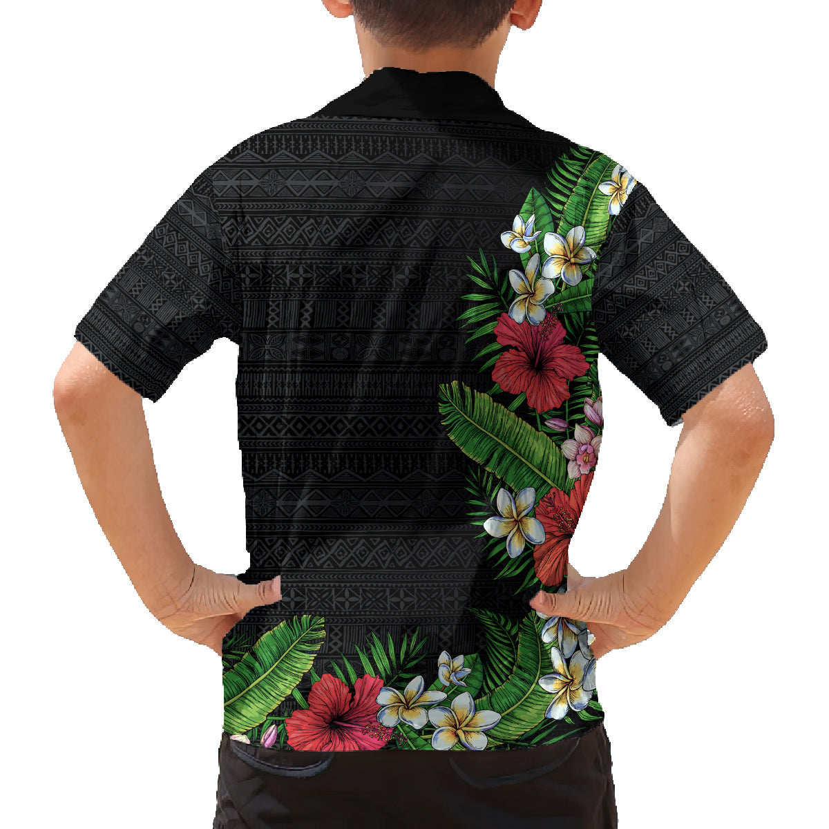 Hawaii Tropical Flowers and Leaves Family Matching Long Sleeve Bodycon Dress and Hawaiian Shirt Tapa Pattern Colorful Mode LT03 - Polynesian Pride