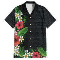 Hawaii Tropical Flowers and Leaves Family Matching Long Sleeve Bodycon Dress and Hawaiian Shirt Tapa Pattern Colorful Mode LT03 Dad's Shirt - Short Sleeve Black - Polynesian Pride