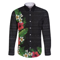 Hawaii Tropical Flowers and Leaves Family Matching Long Sleeve Bodycon Dress and Hawaiian Shirt Tapa Pattern Colorful Mode LT03 Dad's Shirt - Long Sleeve Black - Polynesian Pride