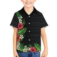 Hawaii Tropical Flowers and Leaves Family Matching Long Sleeve Bodycon Dress and Hawaiian Shirt Tapa Pattern Colorful Mode LT03 Son's Shirt Black - Polynesian Pride