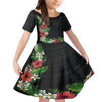 Hawaii Tropical Flowers and Leaves Family Matching Mermaid Dress and Hawaiian Shirt Tapa Pattern Colorful Mode