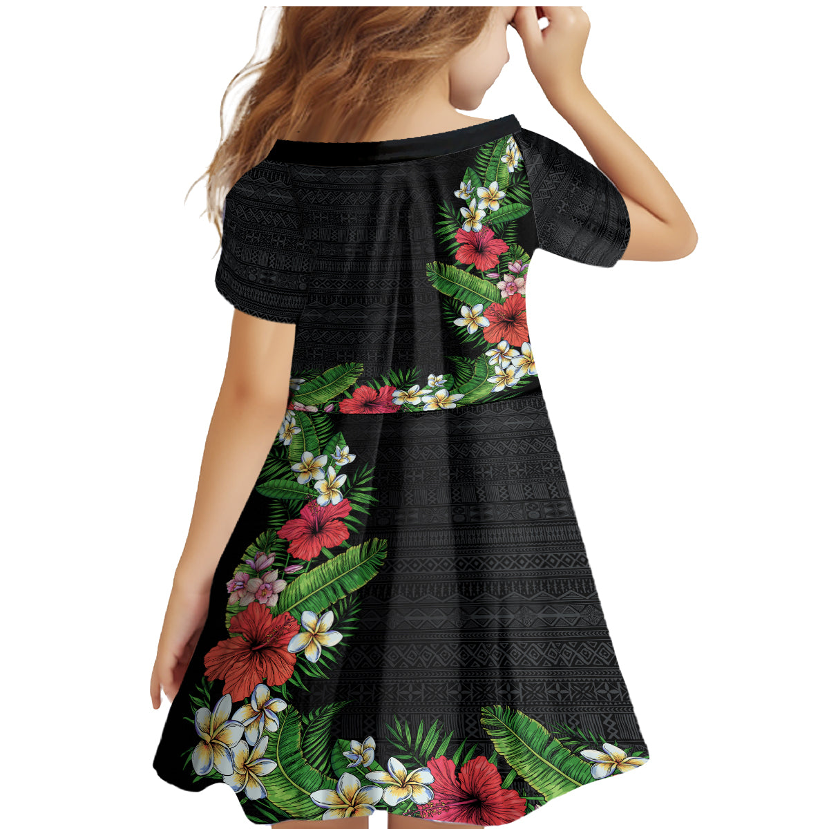 Hawaii Tropical Flowers and Leaves Family Matching Mermaid Dress and Hawaiian Shirt Tapa Pattern Colorful Mode