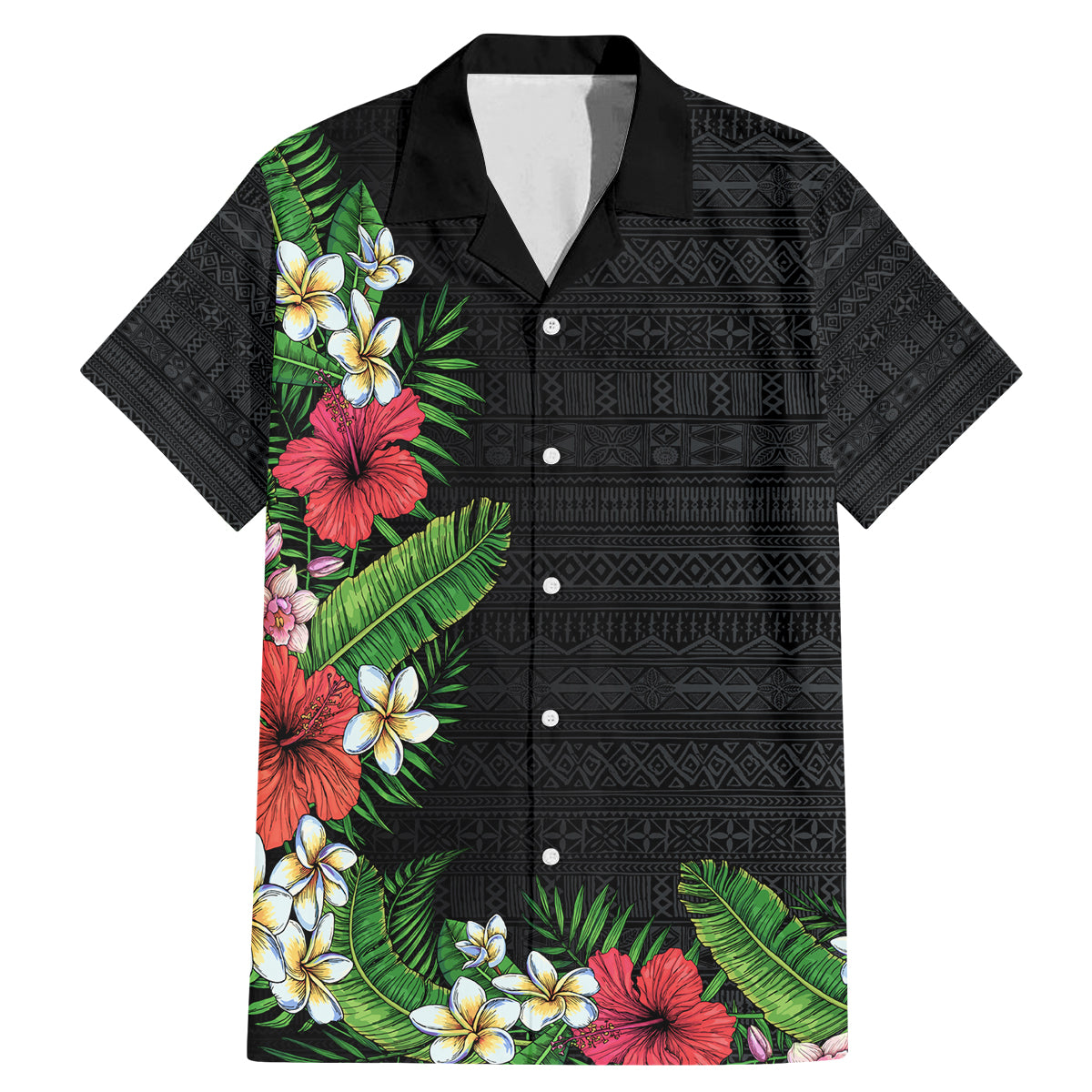Hawaii Tropical Flowers and Leaves Family Matching Mermaid Dress and Hawaiian Shirt Tapa Pattern Colorful Mode