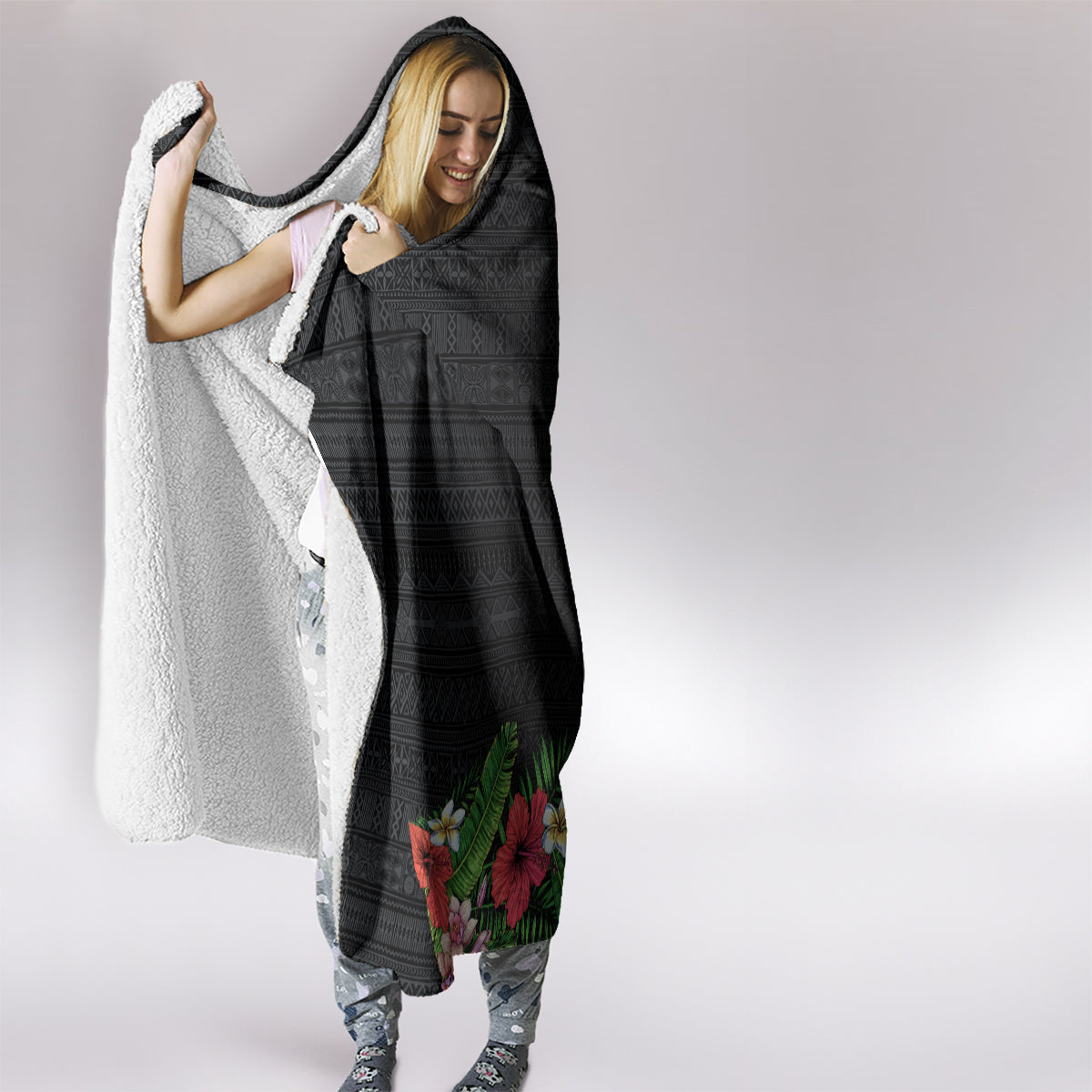 Hawaii Tropical Flowers and Leaves Hooded Blanket Tapa Pattern Colorful Mode LT03 - Polynesian Pride