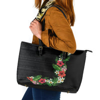 Hawaii Tropical Flowers and Leaves Leather Tote Bag Tapa Pattern Colorful Mode LT03 Black - Polynesian Pride