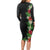 Hawaii Tropical Flowers and Leaves Long Sleeve Bodycon Dress Tapa Pattern Colorful Mode
