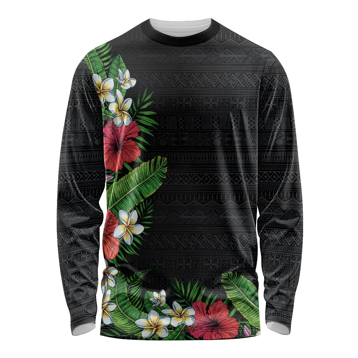 Hawaii Tropical Flowers and Leaves Long Sleeve Shirt Tapa Pattern Colorful Mode