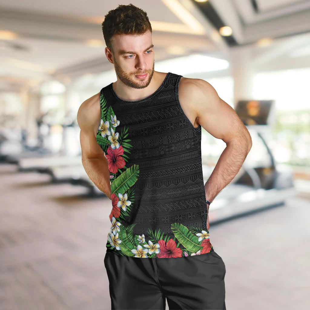 Hawaii Tropical Flowers and Leaves Men Tank Top Tapa Pattern Colorful Mode