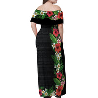 Hawaii Tropical Flowers and Leaves Off Shoulder Maxi Dress Tapa Pattern Colorful Mode