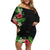Hawaii Tropical Flowers and Leaves Off Shoulder Short Dress Tapa Pattern Colorful Mode
