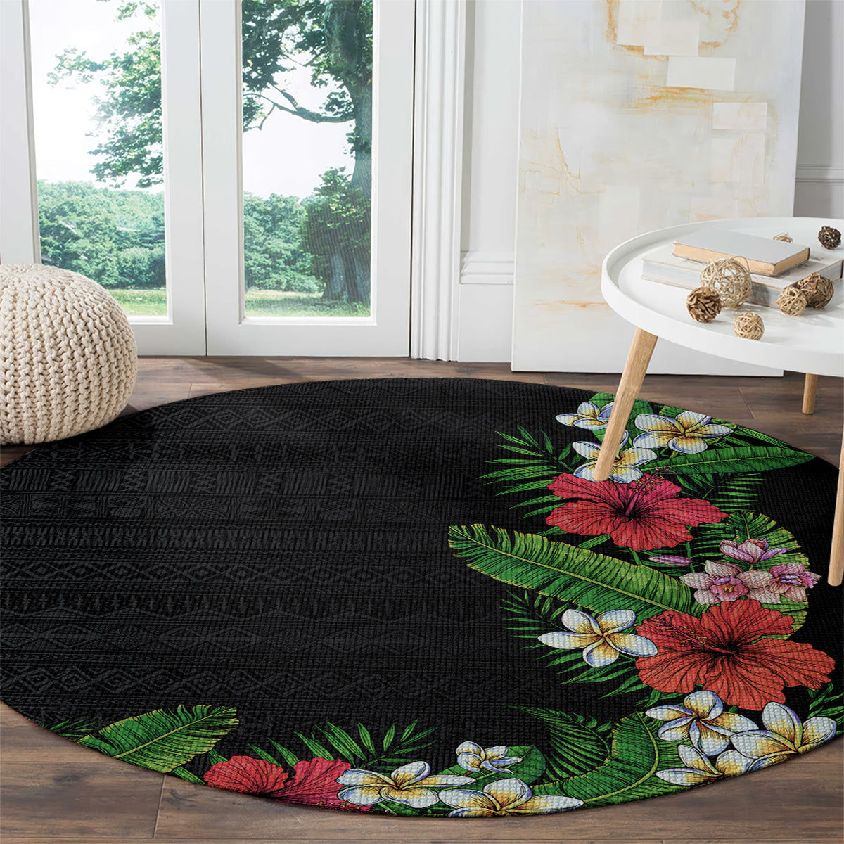 Hawaii Tropical Flowers and Leaves Round Carpet Tapa Pattern Colorful Mode LT03 - Polynesian Pride