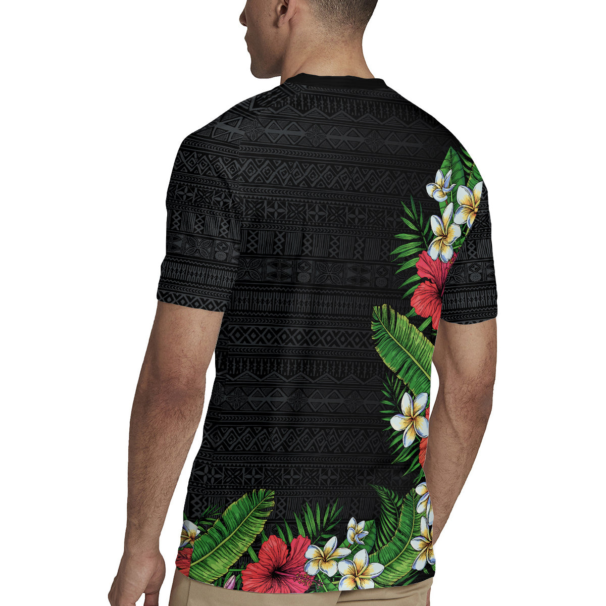 Hawaii Tropical Flowers and Leaves Rugby Jersey Tapa Pattern Colorful Mode