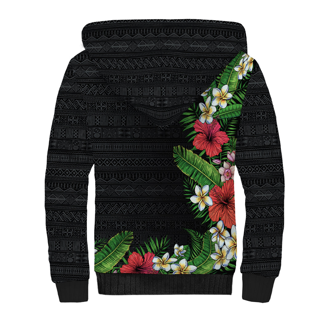 Hawaii Tropical Flowers and Leaves Sherpa Hoodie Tapa Pattern Colorful Mode