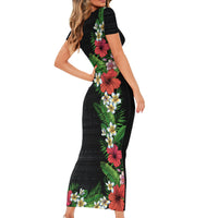 Hawaii Tropical Flowers and Leaves Short Sleeve Bodycon Dress Tapa Pattern Colorful Mode LT03 - Polynesian Pride