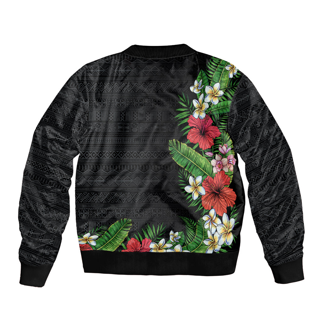 Hawaii Tropical Flowers and Leaves Sleeve Zip Bomber Jacket Tapa Pattern Colorful Mode