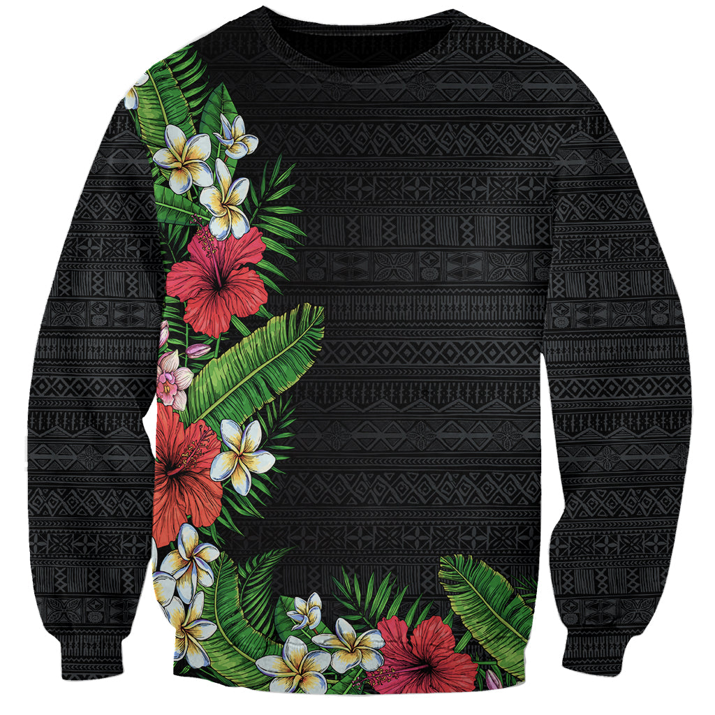 Hawaii Tropical Flowers and Leaves Sweatshirt Tapa Pattern Colorful Mode