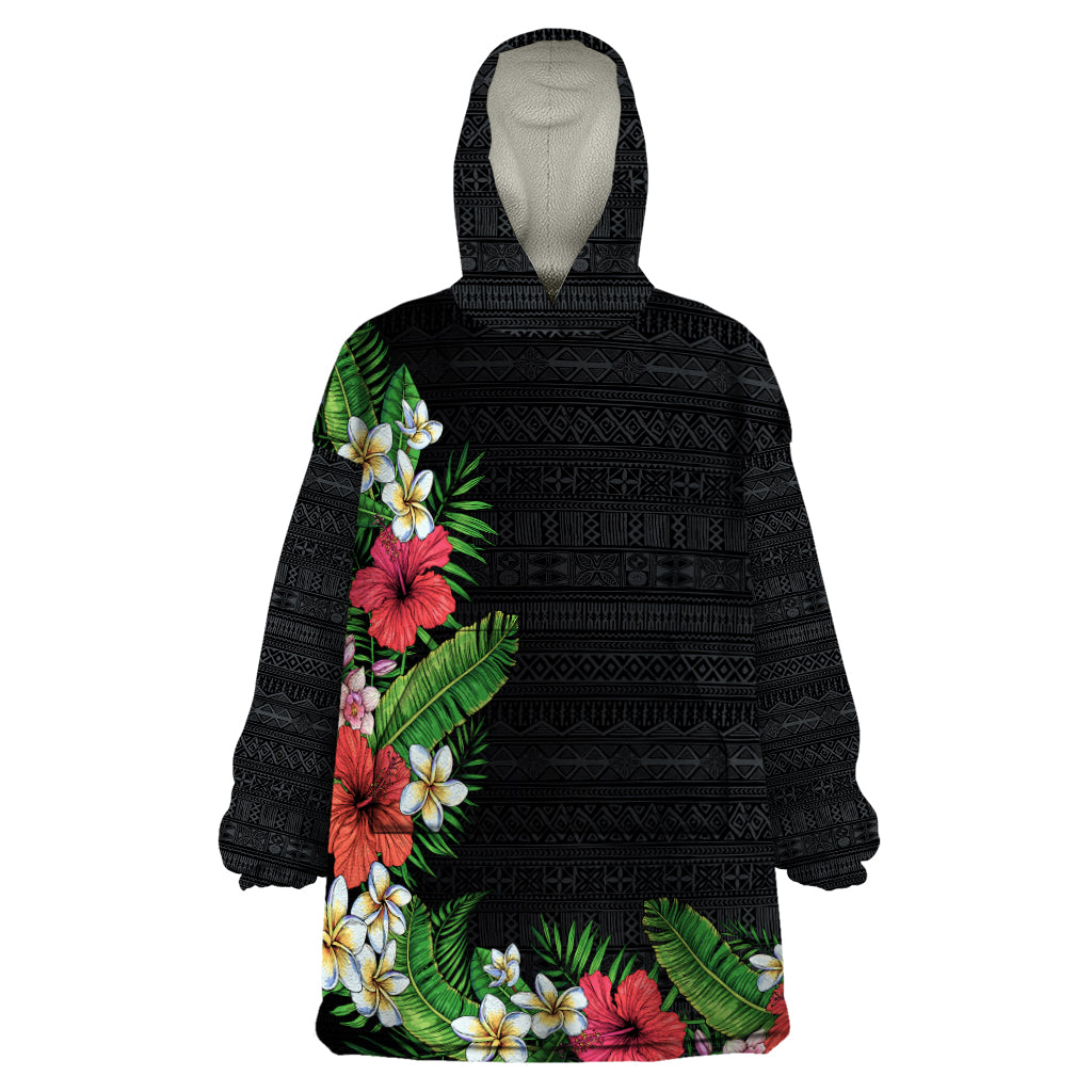 Hawaii Tropical Flowers and Leaves Wearable Blanket Hoodie Tapa Pattern Colorful Mode