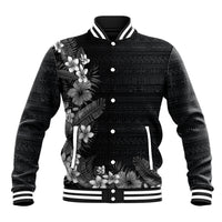 Hawaii Tropical Flowers and Leaves Baseball Jacket Tapa Pattern Grayscale Mode